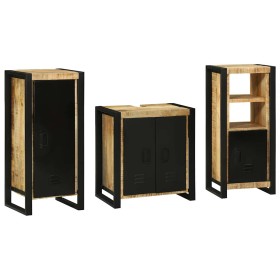 Juego de muebles de baño 3 pcs Marrón Madera de mango maciza