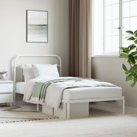 Estructura de cama de metal con cabecero blanco 107x203 cm