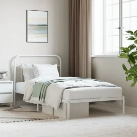 Metallbettgestell mit weißem Kopfteil 107x203 cm von vidaXL, Betten und Lattenroste - Ref: Foro24-352623, Preis: 81,97 €, Rab...