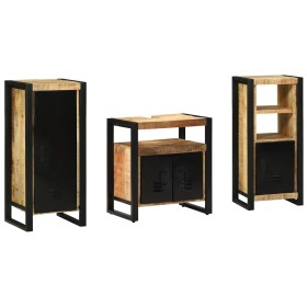 Juego de muebles de baño 3 pcs Marrón Madera de mango maciza