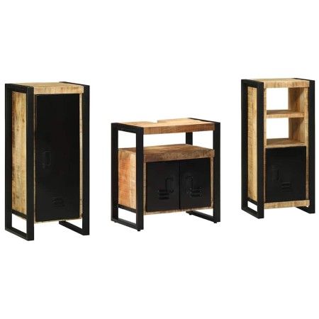 Juego de muebles de baño 3 pcs Marrón Madera de mango maciza