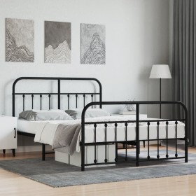 Black metal headboard and footboard bed frame 140x190 cm by vidaXL, Beds and slatted bases - Ref: Foro24-352596, Price: 109,5...