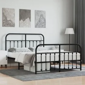 Black metal headboard and footboard bed frame 140x190 cm by vidaXL, Beds and slatted bases - Ref: Foro24-352596, Price: 107,5...