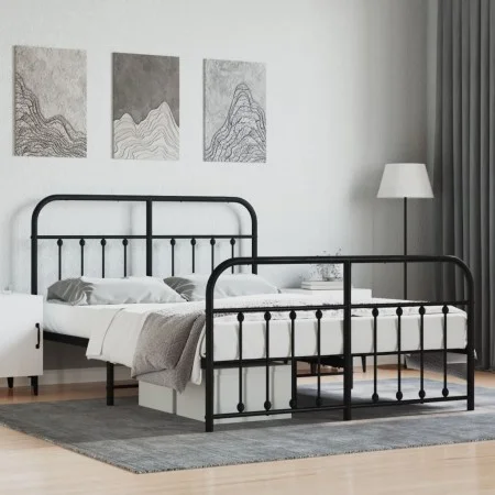 Estructura de cama cabecero y estribo metal negro 140x190 cm de vidaXL, Camas y somieres - Ref: Foro24-352596, Precio: 107,99...