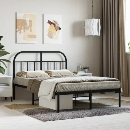 Bed frame with black metal headboard 120x190 cm by vidaXL, Beds and slatted bases - Ref: Foro24-353632, Price: 116,74 €, Disc...