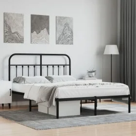Bed frame with black metal headboard 140x190 cm by vidaXL, Beds and slatted bases - Ref: Foro24-352578, Price: 111,20 €, Disc...