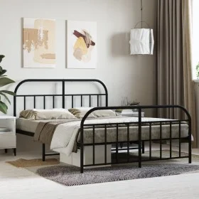 Black metal headboard and footboard bed frame 140x190 cm by vidaXL, Beds and slatted bases - Ref: Foro24-353653, Price: 119,6...