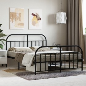 Estructura de cama cabecero y estribo metal negro 140x190 cm