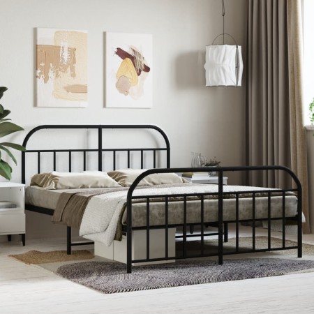 Estructura de cama cabecero y estribo metal negro 140x190 cm de vidaXL, Camas y somieres - Ref: Foro24-353653, Precio: 121,47...