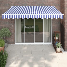 Toldo retráctil aluminio y tela azul y blanco 3,5x2,5 m