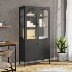 Hohes Sideboard aus Glas und schwarzem Stahl, 90 x 40 x 180 cm von vidaXL, Sideboards - Ref: Foro24-353000, Preis: 371,98 €, ...