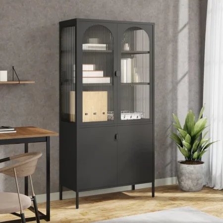Tall glass and black steel sideboard 90x40x180 cm by vidaXL, Sideboards - Ref: Foro24-353000, Price: 347,00 €, Discount: %