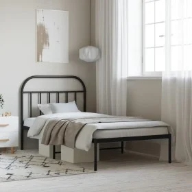 Bed frame with black metal headboard 107x203 cm by vidaXL, Beds and slatted bases - Ref: Foro24-353631, Price: 79,42 €, Disco...