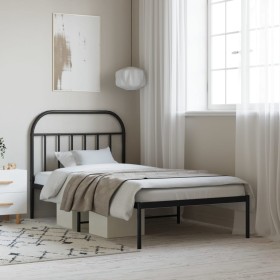 Estructura de cama con cabecero metal negro 107x203 cm de vidaXL, Camas y somieres - Ref: Foro24-353631, Precio: 80,71 €, Des...