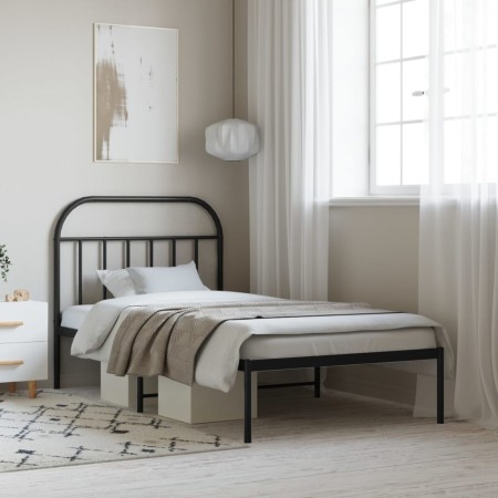 Bed frame with black metal headboard 107x203 cm by vidaXL, Beds and slatted bases - Ref: Foro24-353631, Price: 80,71 €, Disco...