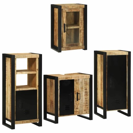 Juego de muebles de baño 4 pcs Marrón Madera de mango maciza