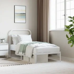 Metal bed frame with white headboard 90x200 cm by vidaXL, Beds and slatted bases - Ref: Foro24-352620, Price: 65,00 €, Discou...