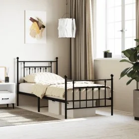 Bed frame with headboard and black metal footboard 90x190 cm by vidaXL, Beds and slatted bases - Ref: Foro24-353547, Price: 9...