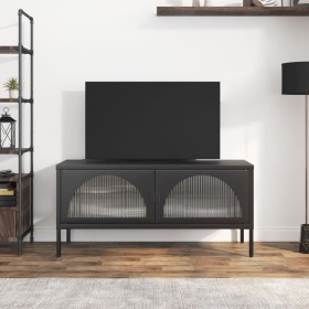 Black glass and steel TV cabinet 105x35x50 cm by vidaXL, TV Furniture - Ref: Foro24-352998, Price: 157,68 €, Discount: %