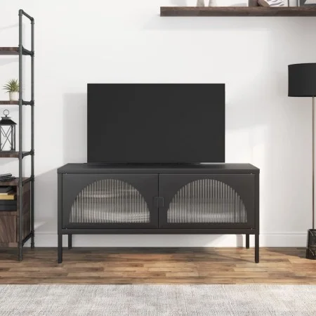 Black glass and steel TV cabinet 105x35x50 cm by vidaXL, TV Furniture - Ref: Foro24-352998, Price: 155,21 €, Discount: %
