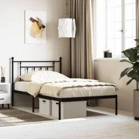Bed frame with black metal headboard 107x203 cm by vidaXL, Beds and slatted bases - Ref: Foro24-353533, Price: 85,49 €, Disco...