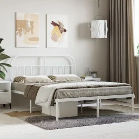 Metal bed frame with white headboard 140x190 cm by vidaXL, Beds and slatted bases - Ref: Foro24-353684, Price: 96,11 €, Disco...