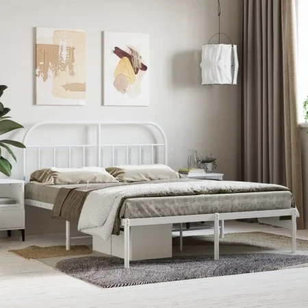 Metal bed frame with white headboard 140x190 cm by vidaXL, Beds and slatted bases - Ref: Foro24-353684, Price: 96,11 €, Disco...