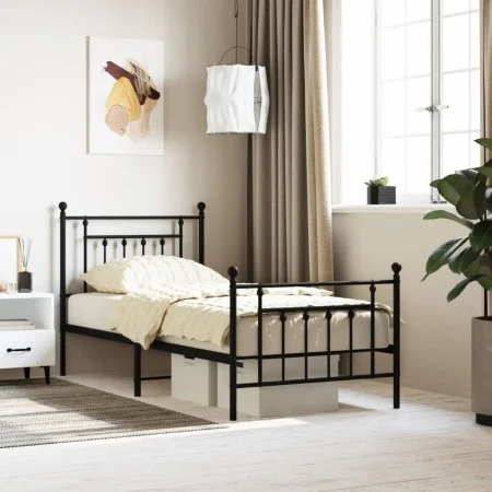 Bed frame with headboard and black metal footboard 80x200 cm by vidaXL, Beds and slatted bases - Ref: Foro24-353546, Price: 8...