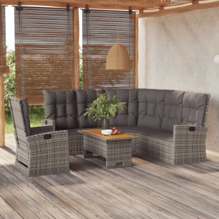 3-piece garden furniture set with gray synthetic rattan cushions by vidaXL, Garden sets - Ref: Foro24-362178, Price: 631,04 €...