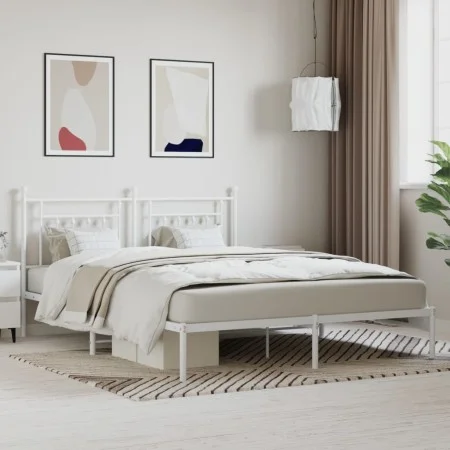 Metal bed frame with white headboard 183x213 cm by vidaXL, Beds and slatted bases - Ref: Foro24-353591, Price: 106,14 €, Disc...
