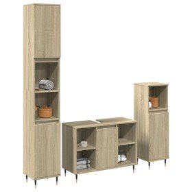 Set de muebles de baño 3 pzas madera contrachapada roble Sonoma en Muebles de baño | Comprar online en Foro24