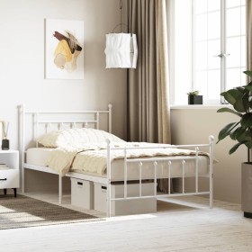 Estructura cama metal con cabecero y pie cama blanca 100x200 cm de vidaXL, Camas y somieres - Ref: Foro24-353599, Precio: 99,...