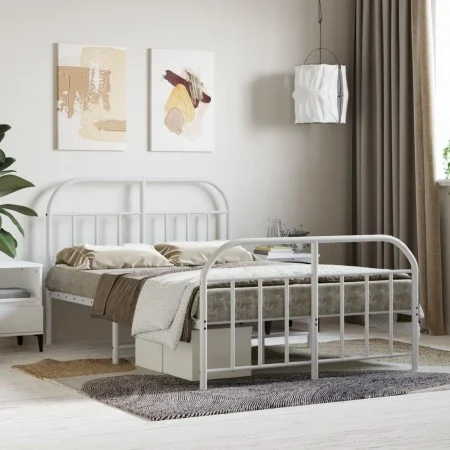 Estructura cama metal con cabecero y estribo blanco 120x190 cm de vidaXL, Camas y somieres - Ref: Foro24-353699, Precio: 99,4...