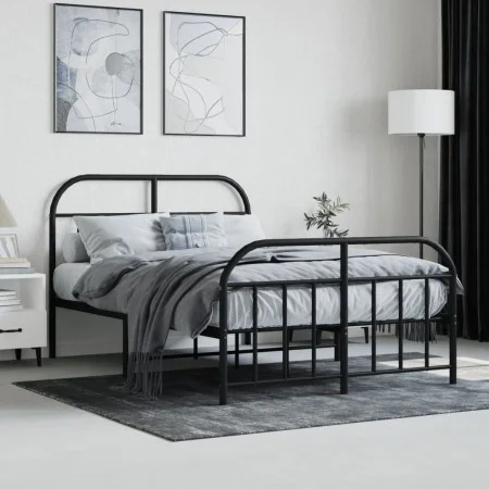 Estructura de cama cabecero y estribo metal negro 120x200 cm de vidaXL, Camas y somieres - Ref: Foro24-353651, Precio: 111,70...