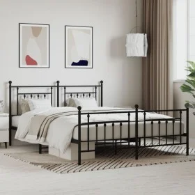 Black metal headboard and footboard bed frame 183x213cm by vidaXL, Beds and slatted bases - Ref: Foro24-353560, Price: 132,40...
