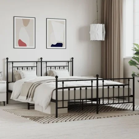 Black metal headboard and footboard bed frame 183x213cm by vidaXL, Beds and slatted bases - Ref: Foro24-353560, Price: 132,37...