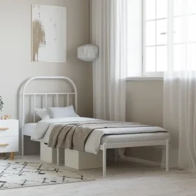 Metal bed frame with white headboard 75x190 cm by vidaXL, Beds and slatted bases - Ref: Foro24-353674, Price: 62,64 €, Discou...