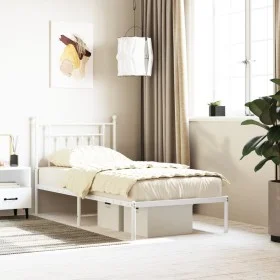 Metal bed frame with white headboard 90x200 cm by vidaXL, Beds and slatted bases - Ref: Foro24-353579, Price: 68,72 €, Discou...