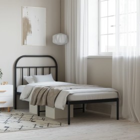 Bed frame with black metal headboard 90x190 cm by vidaXL, Beds and slatted bases - Ref: Foro24-353627, Price: 72,30 €, Discou...