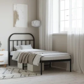 Bed frame with black metal headboard 90x190 cm by vidaXL, Beds and slatted bases - Ref: Foro24-353627, Price: 75,37 €, Discou...
