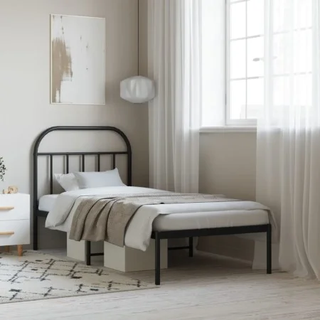 Bed frame with black metal headboard 90x190 cm by vidaXL, Beds and slatted bases - Ref: Foro24-353627, Price: 75,37 €, Discou...