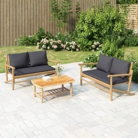 Bamboo garden bench with dark gray cushions by vidaXL, Modular outdoor sofas - Ref: Foro24-363464, Price: 136,92 €, Discount: %