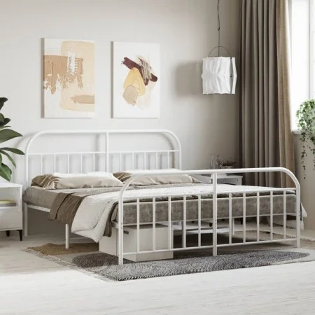 Estructura cama metal con cabecero y estribo blanco 160x200 cm de vidaXL, Camas y somieres - Ref: Foro24-353705, Precio: 109,...