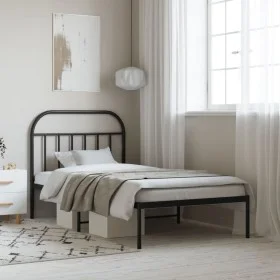 Bed frame with black metal headboard 100x190 cm by vidaXL, Beds and slatted bases - Ref: Foro24-353629, Price: 78,40 €, Disco...