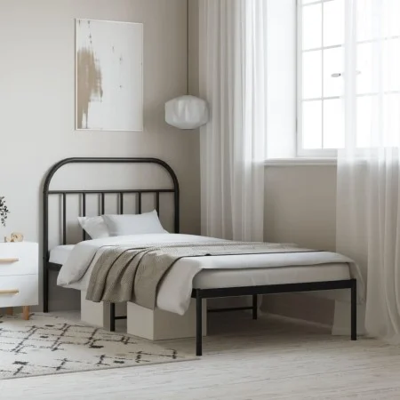 Bed frame with black metal headboard 100x190 cm by vidaXL, Beds and slatted bases - Ref: Foro24-353629, Price: 78,40 €, Disco...