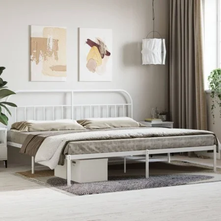 Estructura de cama con cabecero metal blanca 200x200 cm de vidaXL, Camas y somieres - Ref: Foro24-353691, Precio: 111,57 €, D...
