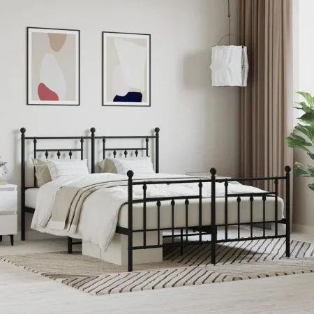 Black metal headboard and footboard bed frame 140x190 cm by vidaXL, Beds and slatted bases - Ref: Foro24-353555, Price: 127,6...