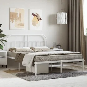 White metal bed frame with headboard 140x200 cm by vidaXL, Beds and slatted bases - Ref: Foro24-353685, Price: 101,22 €, Disc...