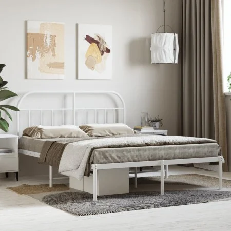 Bettgestell aus weißem Metall mit Kopfteil 140x200 cm von vidaXL, Betten und Lattenroste - Ref: Foro24-353685, Preis: 100,56 ...