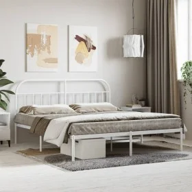 Metal bed frame with white headboard 183x213 cm by vidaXL, Beds and slatted bases - Ref: Foro24-353689, Price: 105,63 €, Disc...